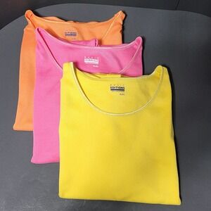 Basic Editions Womens XL Ribbed Scoop Neck T-Shirt Bundle Pink Yellow Orange 3pk